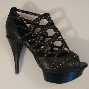 New Generation Black Studded Strap Platform Heels